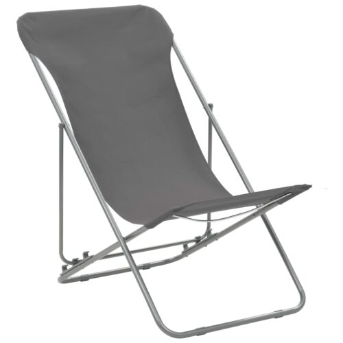 Folding Beach Chairs 2pcs Steel Oxford Fabric Grey - Image 2