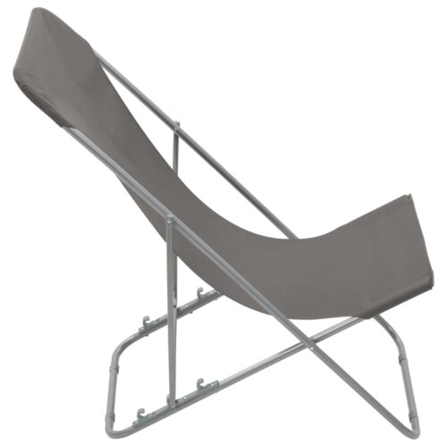 Folding Beach Chairs 2pcs Steel Oxford Fabric Grey - Image 4