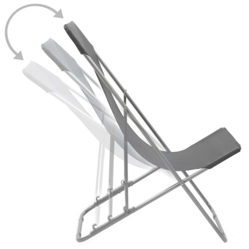 Folding Beach Chairs 2pcs Steel Oxford Fabric Grey - Image 5