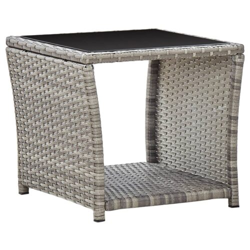 Coffee Table Grey 45x45x40cm Poly Rattan Glass