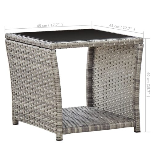 Coffee Table Grey 45x45x40cm Poly Rattan Glass - Image 5