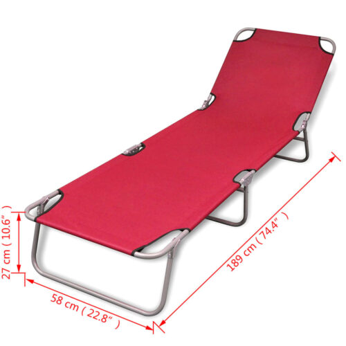 Folding Sun Lounger Powder-coated Steel Red - Image 6