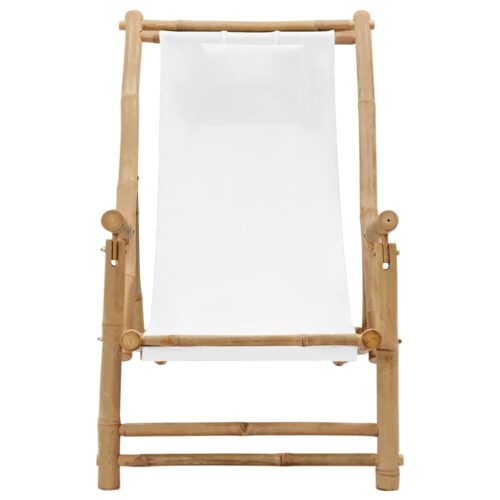 Deck Chair Bamboo Canvas Cream White - Image 2