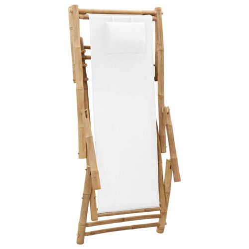 Deck Chair Bamboo Canvas Cream White - Image 6