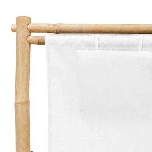 Deck Chair Bamboo Canvas Cream White - Image 7