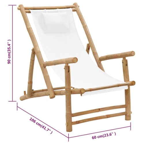 Deck Chair Bamboo Canvas Cream White - Image 8