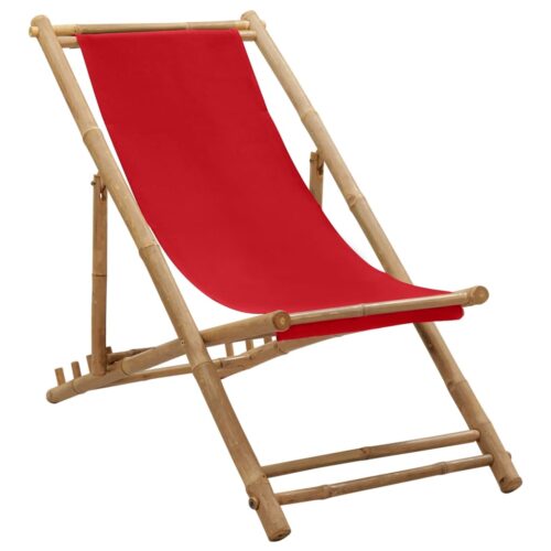 Deck Chair Bamboo Canvas Red
