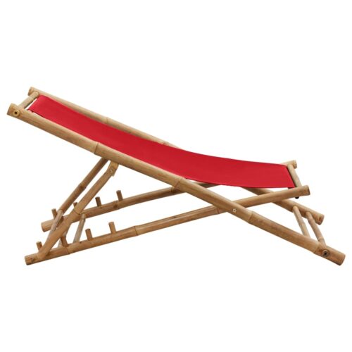 Deck Chair Bamboo Canvas Red - Image 5