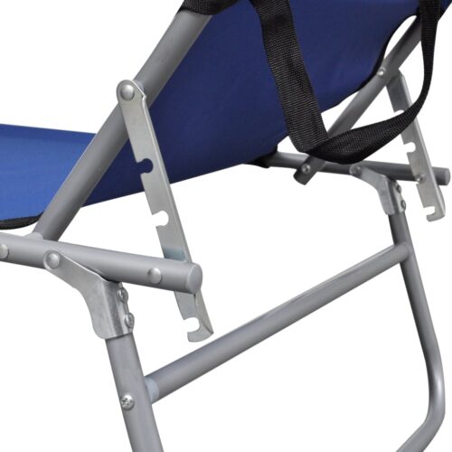 Folding Sun Lounger with Canopy Steel Fabric Blue - Image 4