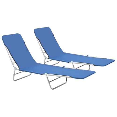 Folding Sun Loungers 2pcs Steel Fabric Blue