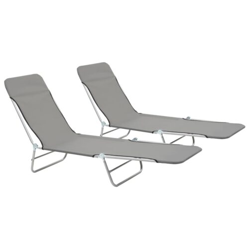 Folding Sun Loungers 2pcs Steel Fabric Grey