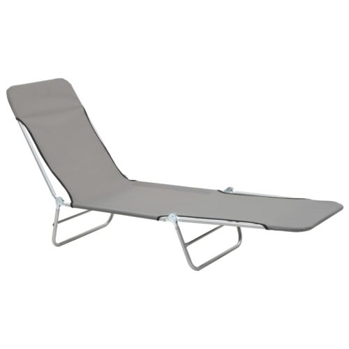 Folding Sun Loungers 2pcs Steel Fabric Grey - Image 3