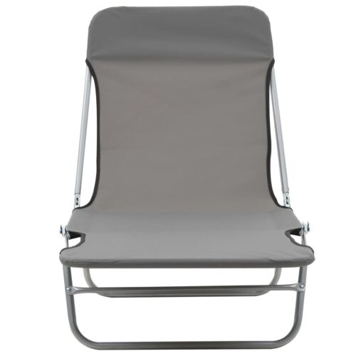 Folding Sun Loungers 2pcs Steel Fabric Grey - Image 4