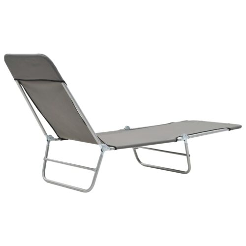 Folding Sun Loungers 2pcs Steel Fabric Grey - Image 7