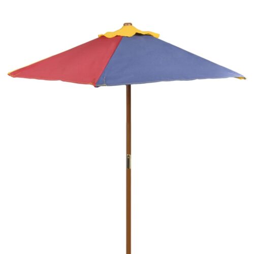 Kids' Picnic Table with Benches Parasol Multicolour Wood - Image 3