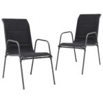 Stackable Garden Chairs 2pcs Steel Textilene Black