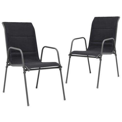 Stackable Garden Chairs 2pcs Steel Textilene Black