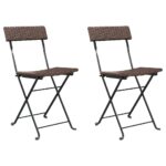 Folding Bistro Chairs 2pcs Brown Poly Rattan Steel