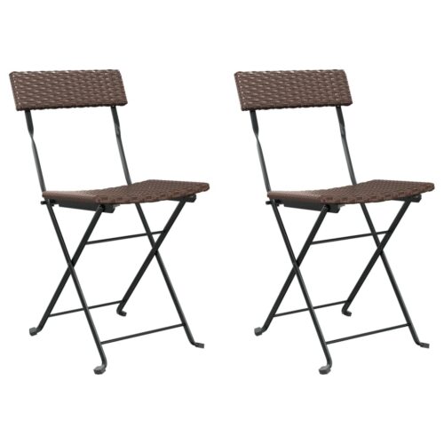 Folding Bistro Chairs 2pcs Brown Poly Rattan Steel