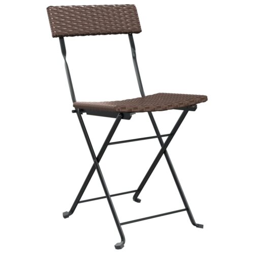 Folding Bistro Chairs 2pcs Brown Poly Rattan Steel - Image 3