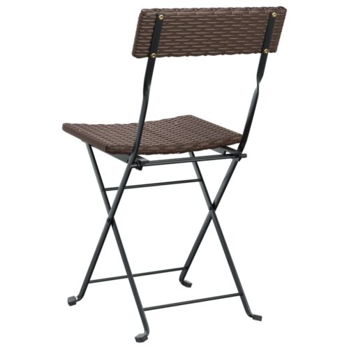 Folding Bistro Chairs 2pcs Brown Poly Rattan Steel - Image 6