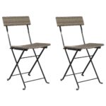 Folding Bistro Chairs 2pcs Grey Poly Rattan Steel