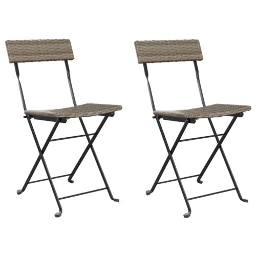 Folding Bistro Chairs 2pcs Grey Poly Rattan Steel