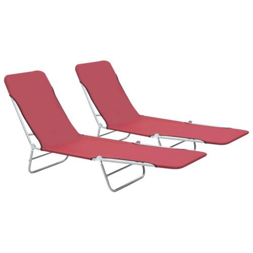 Folding Sun Loungers 2pcs Steel Fabric Red