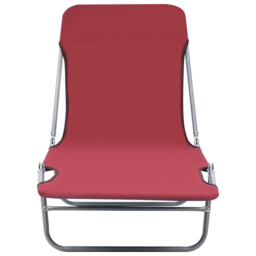 Folding Sun Loungers 2pcs Steel Fabric Red - Image 4