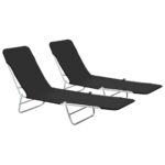 Folding Sun Loungers 2pcs Steel Fabric Black