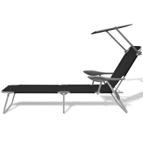 Sun Lounger with Canopy Steel Black - Image 2