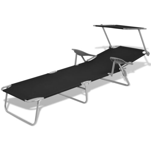 Sun Lounger with Canopy Steel Black - Image 3