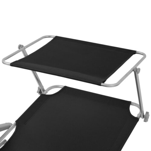 Sun Lounger with Canopy Steel Black - Image 4