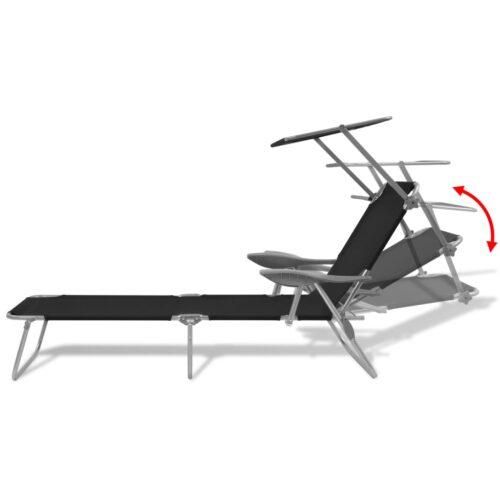 Sun Lounger with Canopy Steel Black - Image 6