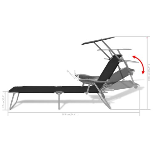 Sun Lounger with Canopy Steel Black - Image 8