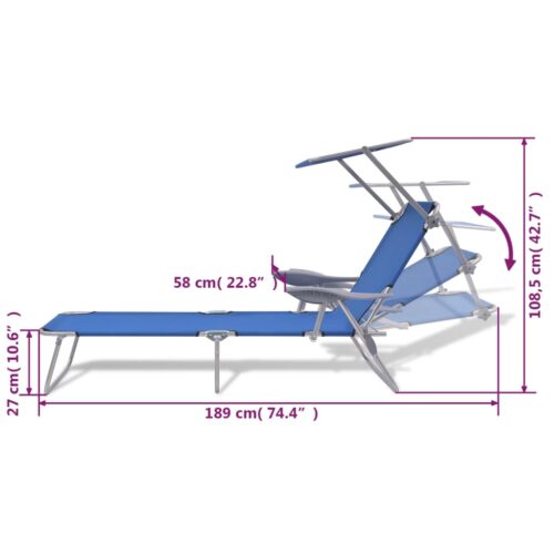 Sun Lounger with Canopy Steel Blue - Image 8