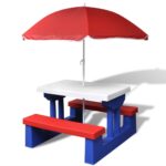 Kids' Picnic Table with Benches Parasol Multicolour