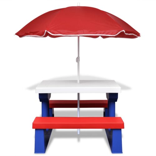Kids' Picnic Table with Benches Parasol Multicolour - Image 2