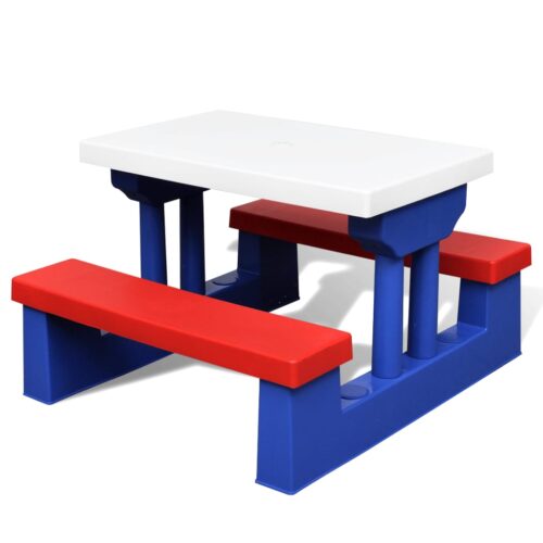 Kids' Picnic Table with Benches Parasol Multicolour - Image 3