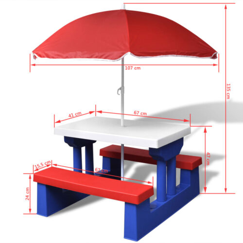 Kids' Picnic Table with Benches Parasol Multicolour - Image 5