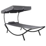 Outdoor Lounge Bed with Canopy Pillow Grey