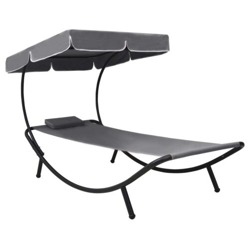 Outdoor Lounge Bed with Canopy Pillow Grey
