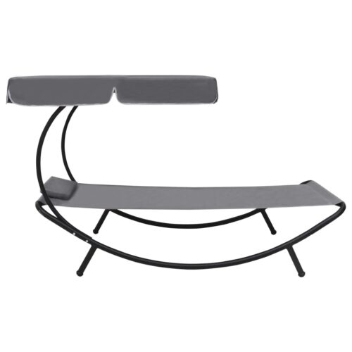 Outdoor Lounge Bed with Canopy Pillow Grey - Image 2