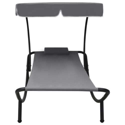 Outdoor Lounge Bed with Canopy Pillow Grey - Image 3