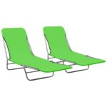 Folding Sun Loungers 2pcs Steel Fabric Green