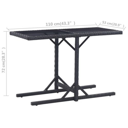 Garden Table Black 110x53x72cm Glass Poly Rattan - Image 6