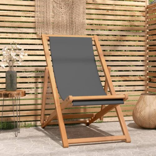 Folding Beach Chair Solid Teak Wood Grey - Image 9