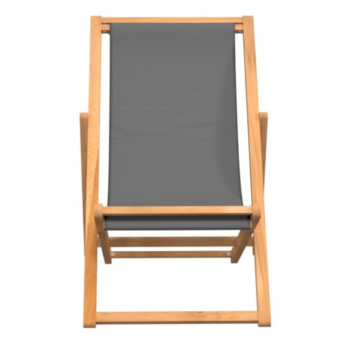 Folding Beach Chair Solid Teak Wood Grey - Image 3