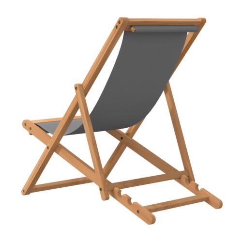 Folding Beach Chair Solid Teak Wood Grey - Image 5