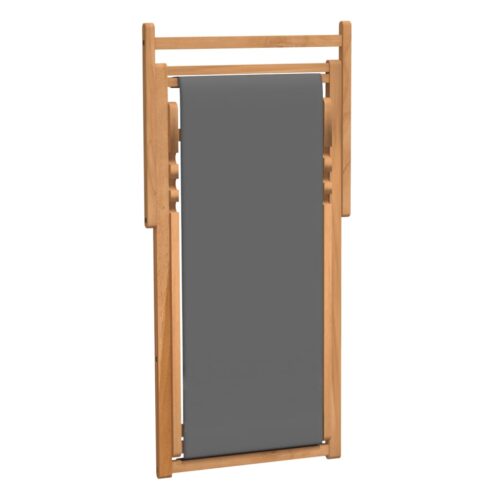 Folding Beach Chair Solid Teak Wood Grey - Image 6
